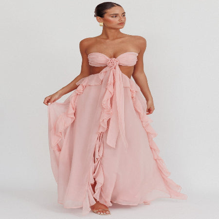 Sally Ausgeschnittenes Rüschen-Maxikleid Blush