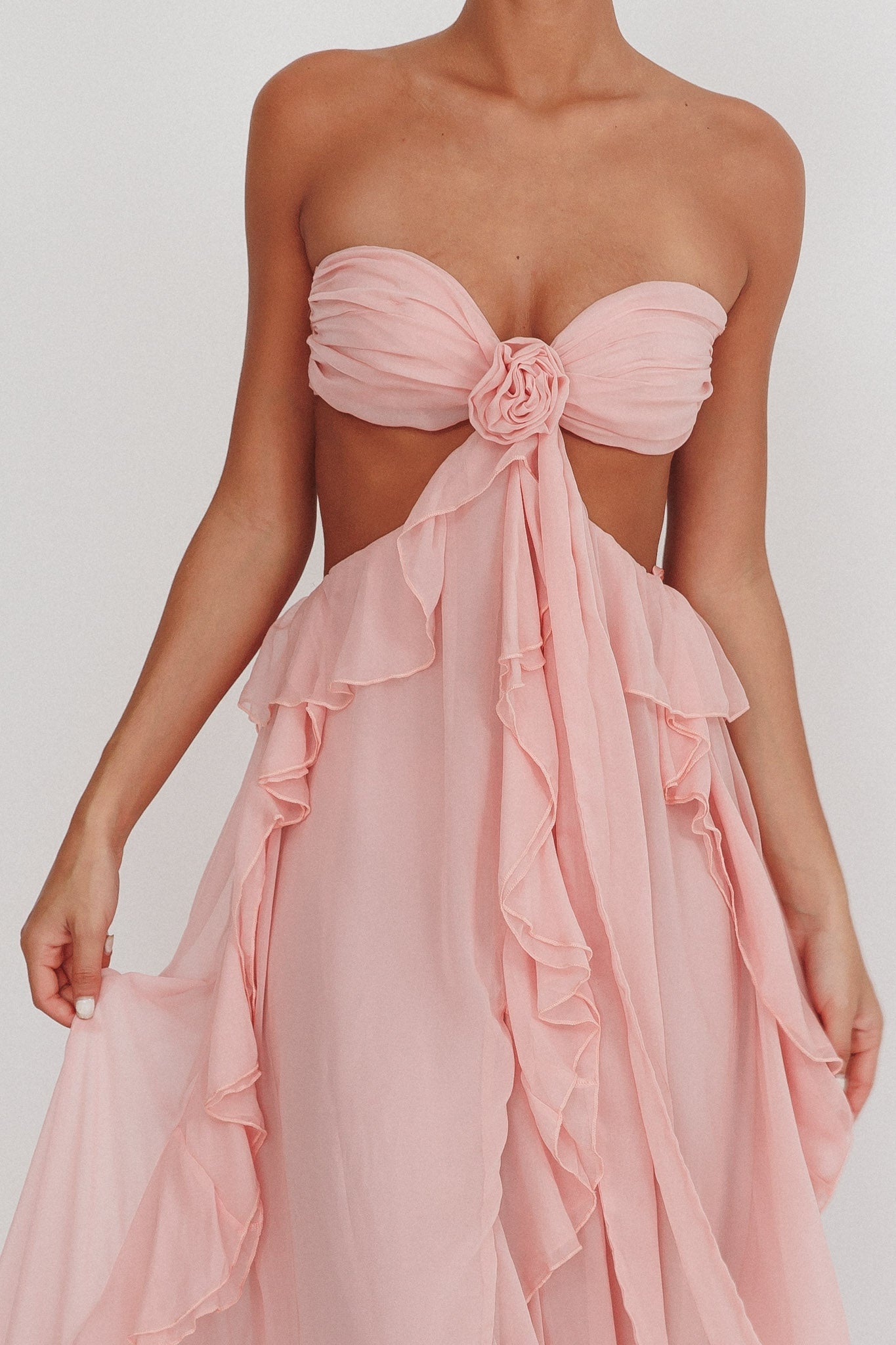 Sally Ausgeschnittenes Rüschen-Maxikleid Blush