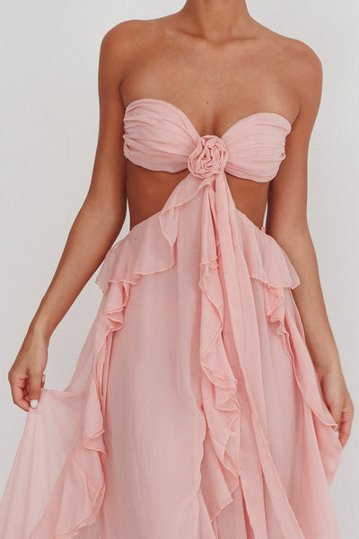 Sally Ausgeschnittenes Rüschen-Maxikleid Blush
