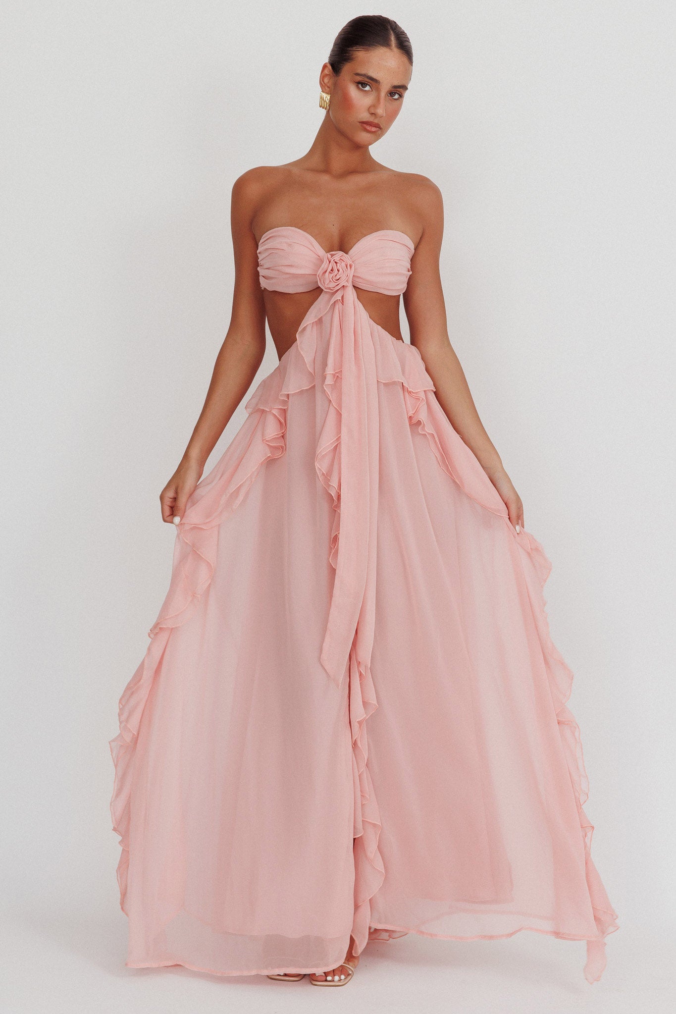 Sally Ausgeschnittenes Rüschen-Maxikleid Blush