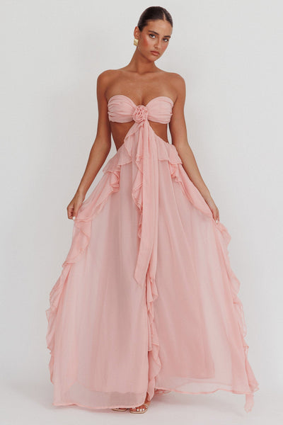 Sally Ausgeschnittenes Rüschen-Maxikleid Blush