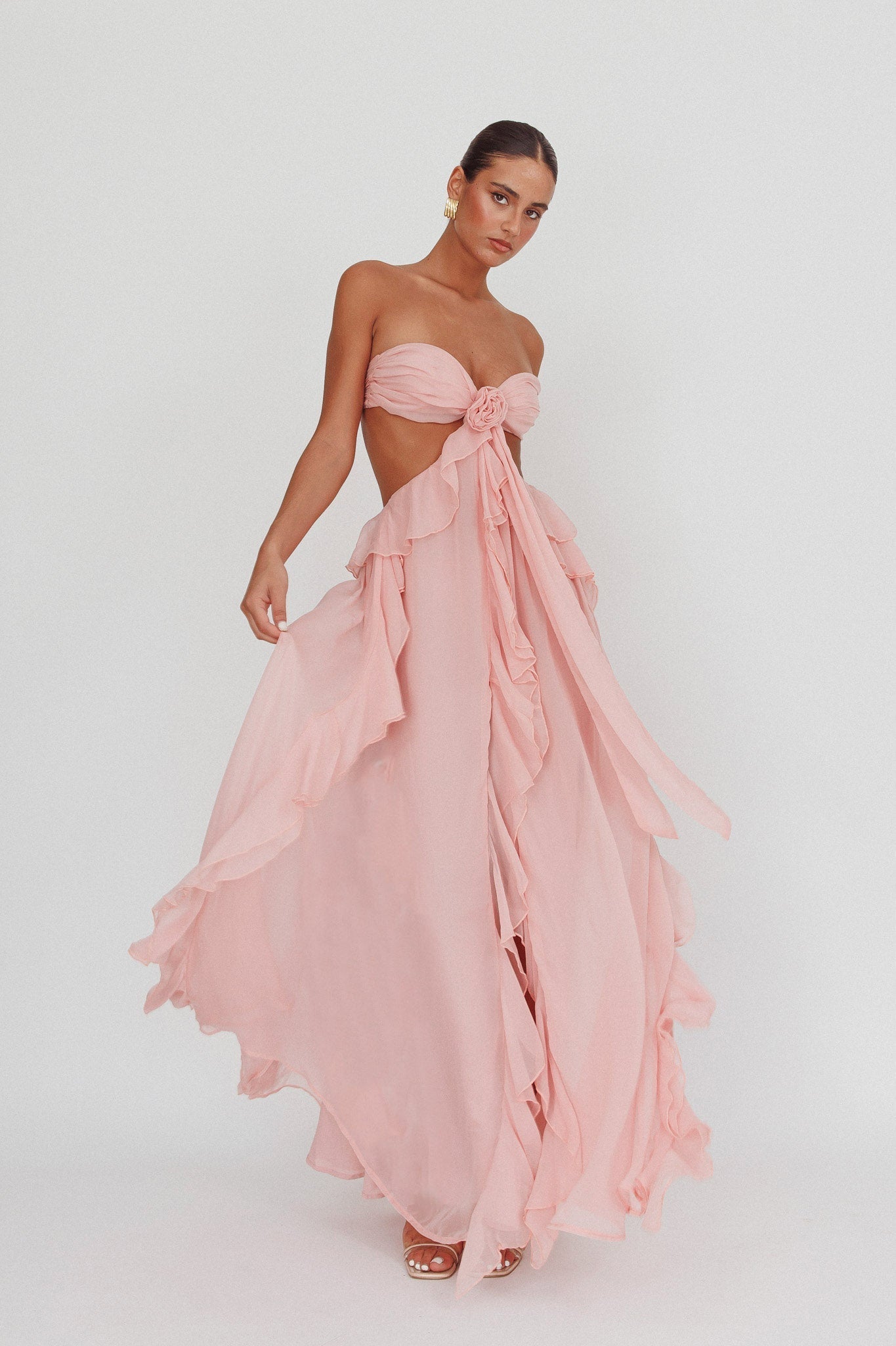 Sally Ausgeschnittenes Rüschen-Maxikleid Blush