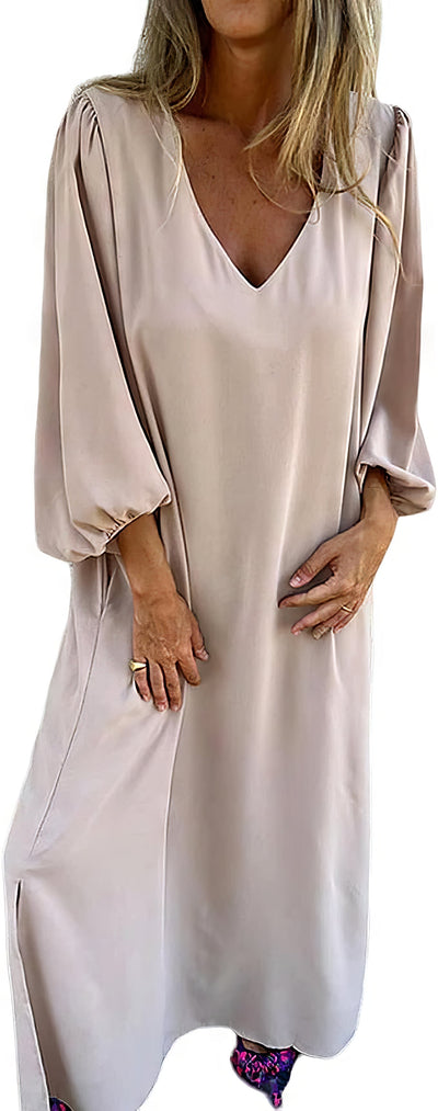 Langes Bohème-Kleid mit Taschen und Schlitzen