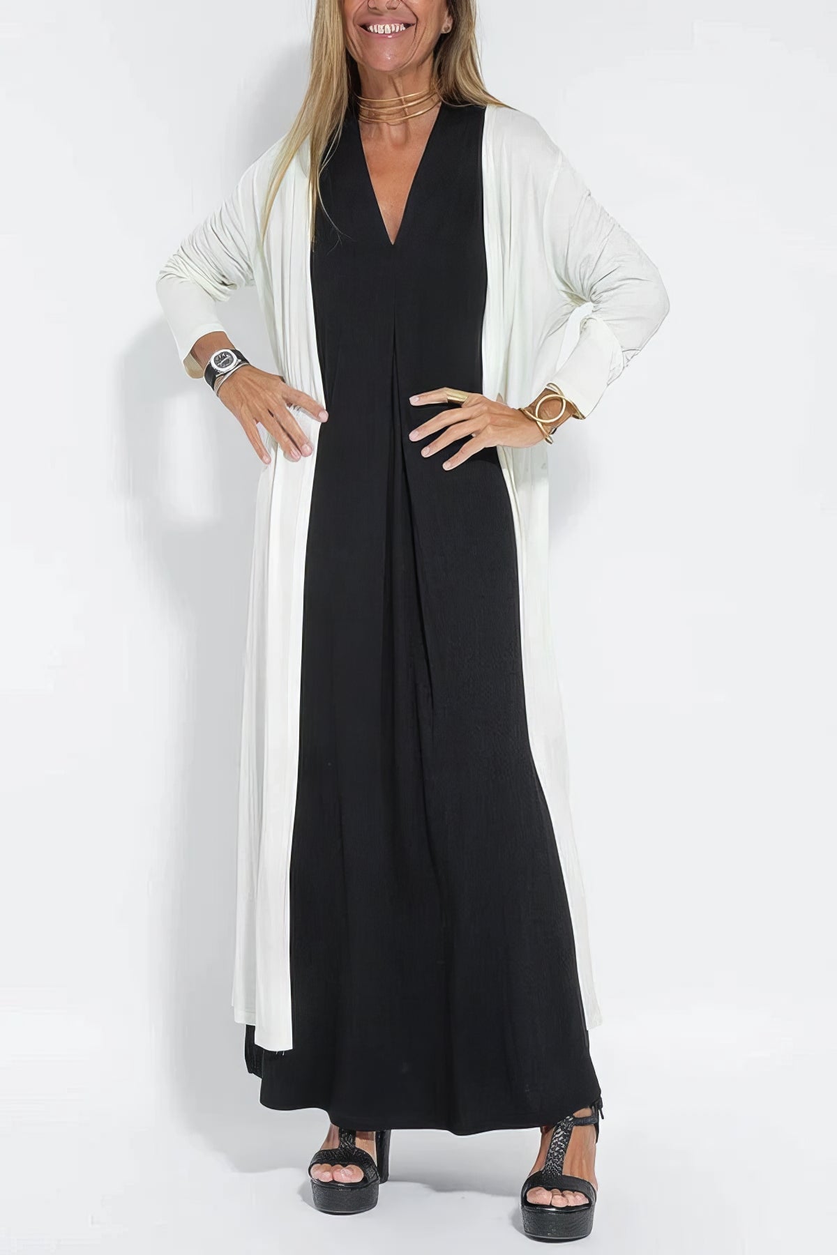 Elegantes langes Kleid + passende Strickjacke GIFT