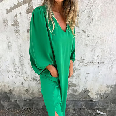 Langes Bohème-Kleid mit Taschen und Schlitzen