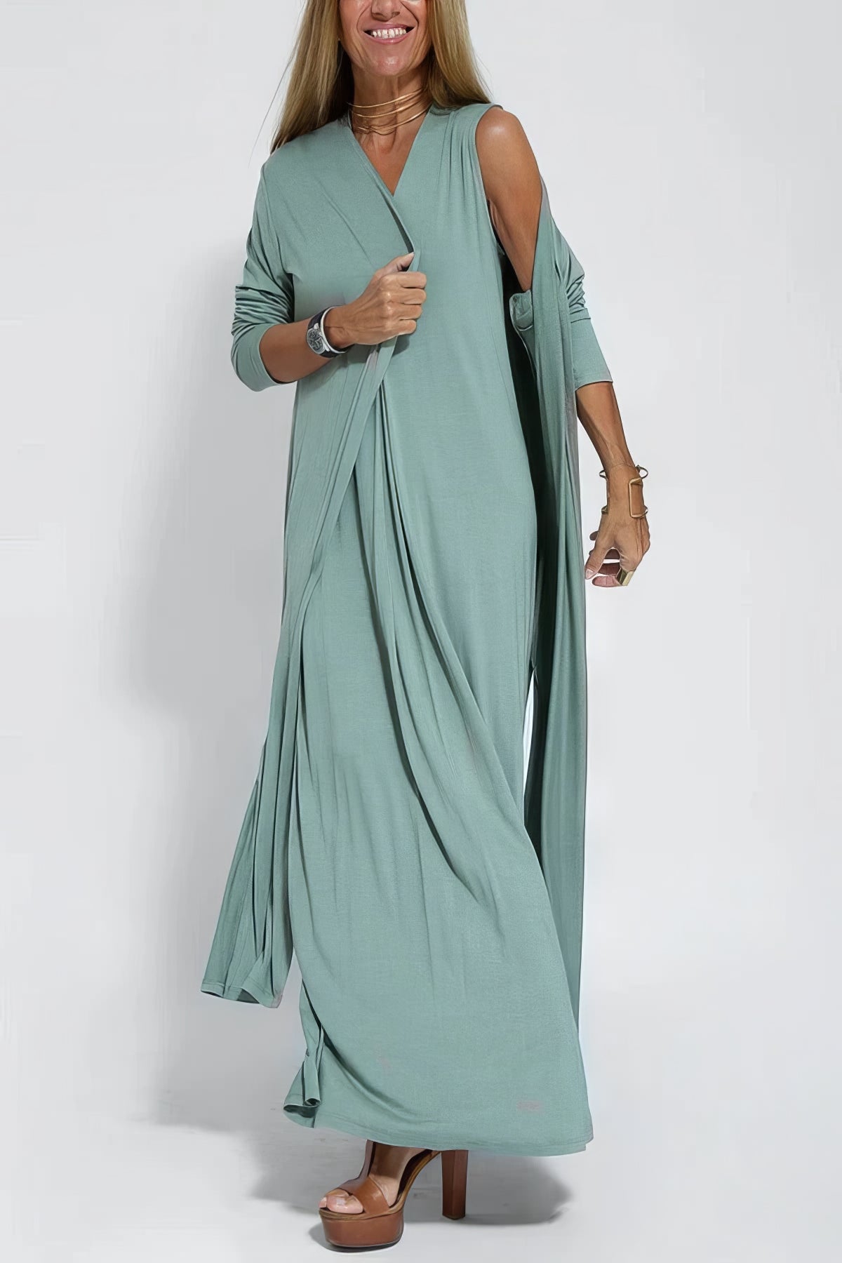 Elegantes langes Kleid + passende Strickjacke GIFT