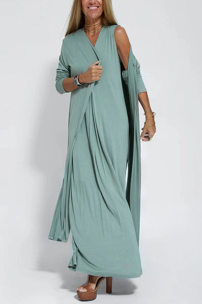 Elegantes langes Kleid + passende Strickjacke GIFT
