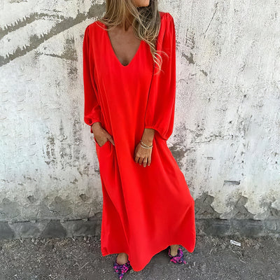 Langes Bohème-Kleid mit Taschen und Schlitzen